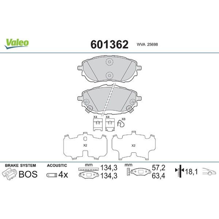 Valeo Bremsbelagsatz 601362 Valeo Bremsbelagsatz 601362