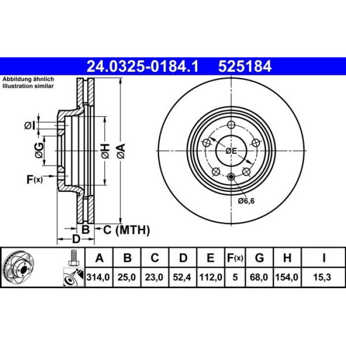 ATE Bremsscheibe Audi S. A4/A5 07- PowerDisc 24.0325-0184.1 ATE Bremsscheibe Audi S. A4/A5 07- PowerDisc 24.0325-0184.1