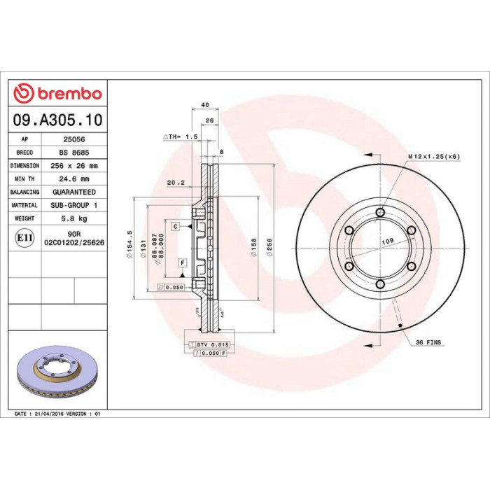 Brembo Bremsscheibe 09.A305.10 Brembo Bremsscheibe 09.A305.10