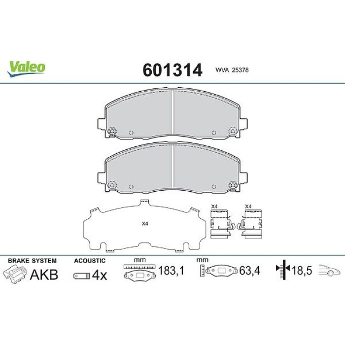 Valeo Bremsbelagsatz 601314 Valeo Bremsbelagsatz 601314