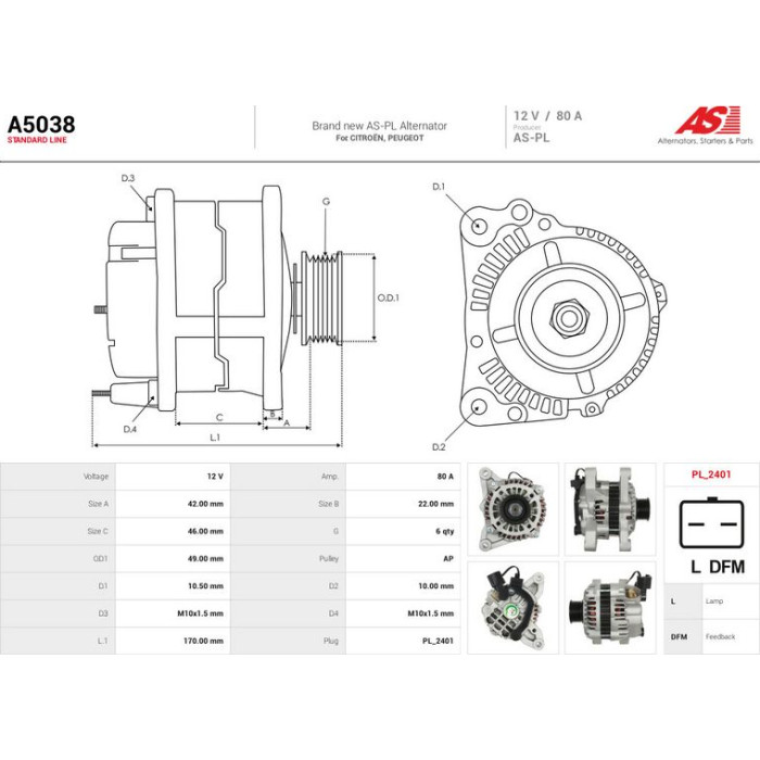 A5038 AS-PL Lichtmaschine (Generator) A5038