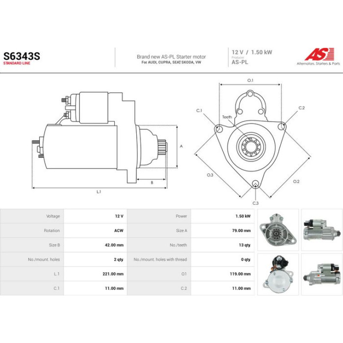 S6343S AS-PL Anlasser (Starter) S6343S S6343S AS-PL Anlasser (Starter) S6343S