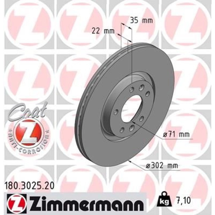 Zimmermann Bremsscheibe Hinterachse 180.3025.20 Zimmermann Bremsscheibe Hinterachse 180.3025.20