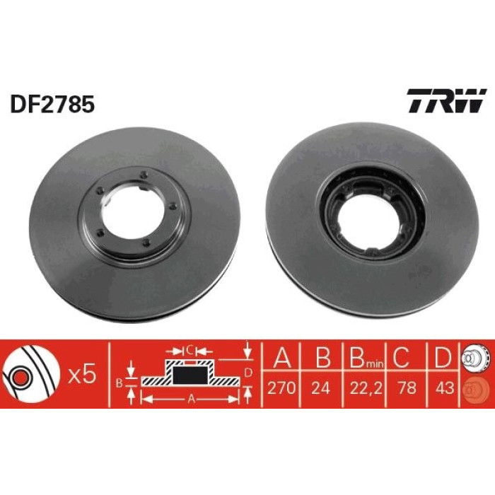 TRW Bremsscheibe Ford Transit 2.0/2.5 Td 91-00 DF2785 TRW Bremsscheibe Ford Transit 2.0/2.5 Td 91-00 DF2785