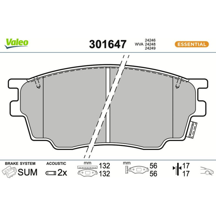 Valeo Bremsbelagsatz 301647 Valeo Bremsbelagsatz 301647