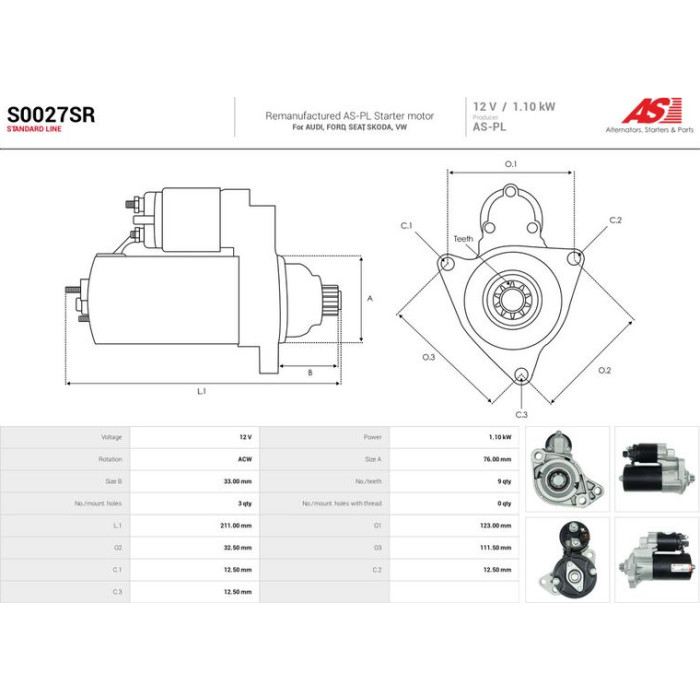 AS-PL Anlasser S0027SR AS-PL Anlasser S0027SR