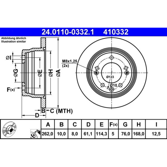 ATE Bremsscheibe Kia Hinterachse Cee`D/Sportage 06 24.0110-0332.1 ATE Bremsscheibe Kia Hinterachse Cee`D/Sportage 06 24.0110-0332.1