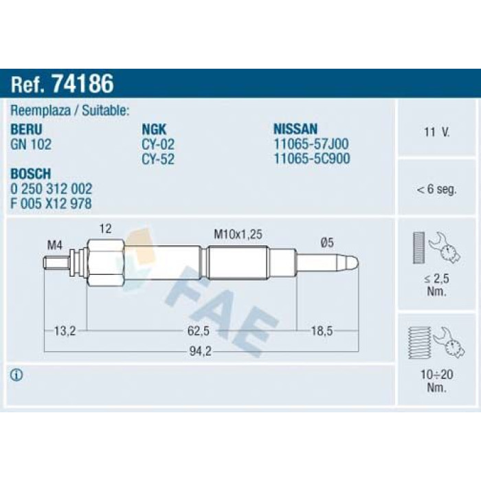 74186 FAE Glühkerze 74186 74186 FAE Glühkerze 74186