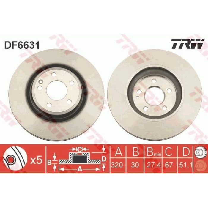 TRW Bremsscheibe Mercedes-Benz W246/W176 220Cdi A/B Klasse 12 DF6631 TRW Bremsscheibe Mercedes-Benz W246/W176 220Cdi A/B Klasse 12 DF6631