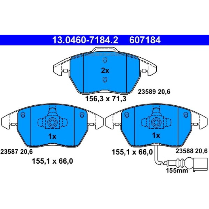 13.0460-7184.2 ATE Bremsbelagsatz VW Vorderachse Golf5 03-/Passat 05 13.0460-7184.2 13.0460-7184.2 ATE Bremsbelagsatz VW Vorderachse Golf5 03-/Passat 05 13.0460-7184.2