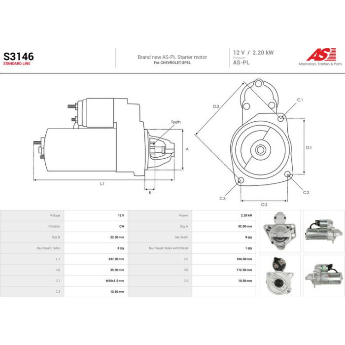 S3146 AUTOSTARTER Anlasser (Starter) S3146