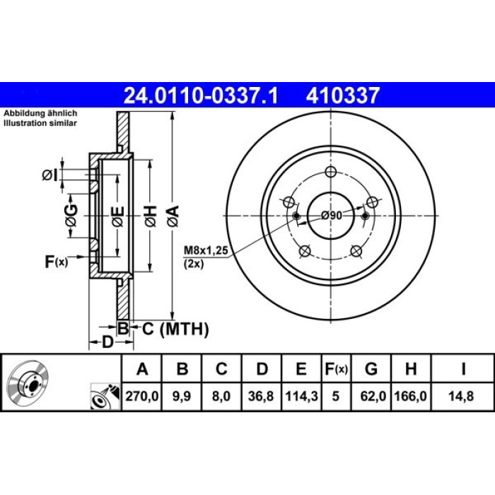 ATE Bremsscheibe Toyota Hinterachse Auris/Corolla 06 24.0110-0337.1 ATE Bremsscheibe Toyota Hinterachse Auris/Corolla 06 24.0110-0337.1