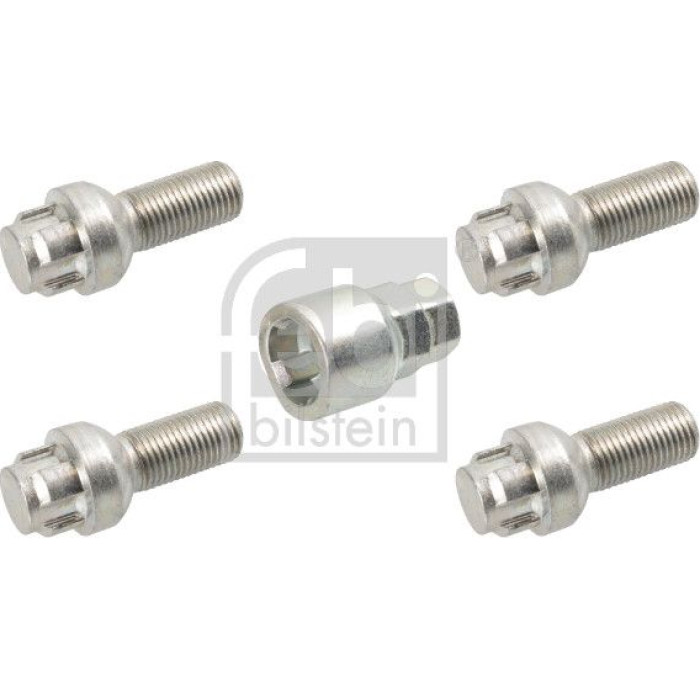 febi bilstein 27056 Radschraubensatz abschließbar M14 x 1,5 – Vorderachse, Hinterachse, Gesamtlänge: 53,5 mm, Länge unter Kopf: 29 mm, Gewindelänge: 27 mm, Außen-Ø: 23,7 mm, SW: 17 mm / 19 mm, Klasse: 8.8, Bundform: Kugelbund, Stahl, verchromt, OE B 529 febi bilstein 27056 Radschraubensatz abschließbar M14 x 1,5 – Vorderachse, Hinterachse, Gesamtlänge: 53,5 mm, Länge unter Kopf: 29 mm, Gewindelänge: 27 mm, Außen-Ø: 23,7 mm, SW: 17 mm / 19 mm, Klasse: 8.8, Bundform: Kugelbund, Stahl, verchromt, OE B 529