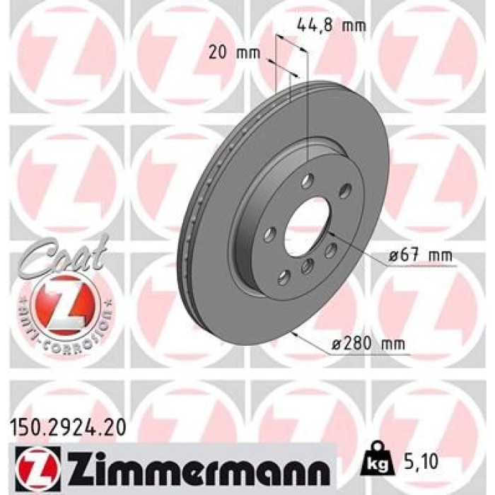 Zimmermann Bremsscheibe Vorderachse 150.2924.20 Zimmermann Bremsscheibe Vorderachse 150.2924.20