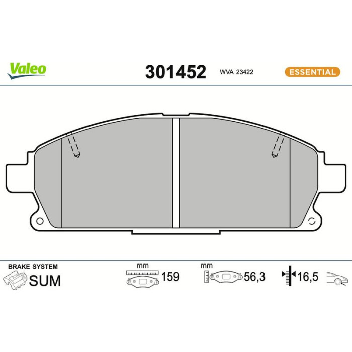 Valeo Bremsbelagsatz 301452 Valeo Bremsbelagsatz 301452
