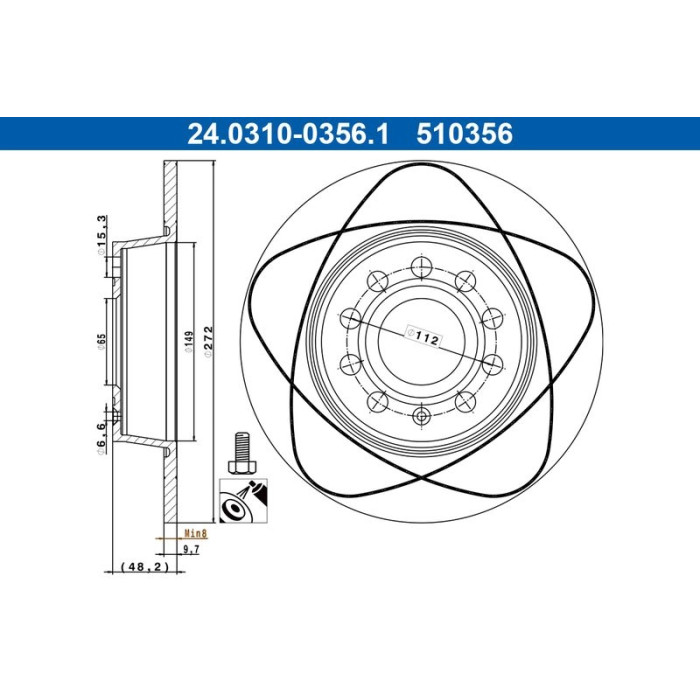 ATE Bremsscheibe VW Hinterachse Caddy/Eos/Golf/Touran 04- PowerDisc 24.0310-0356.1 ATE Bremsscheibe VW Hinterachse Caddy/Eos/Golf/Touran 04- PowerDisc 24.0310-0356.1