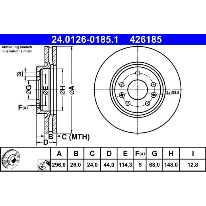 ATE Bremsscheibe Nissan Vorderachse Qashqai/X-Trail 1.2-2.0 13 24.0126-0185.1 ATE Bremsscheibe Nissan Vorderachse Qashqai/X-Trail 1.2-2.0 13 24.0126-0185.1
