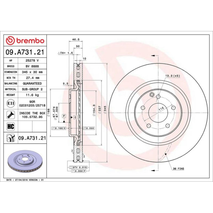 Brembo Bremsscheibe Vorderachse 09.A731.21 Brembo Bremsscheibe Vorderachse 09.A731.21