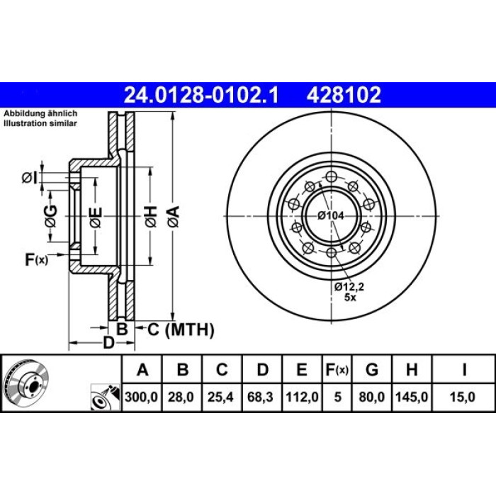 ATE Bremsscheibe Mercedes-Benz Vorderachse W126 85-91 24.0128-0102.1 ATE Bremsscheibe Mercedes-Benz Vorderachse W126 85-91 24.0128-0102.1