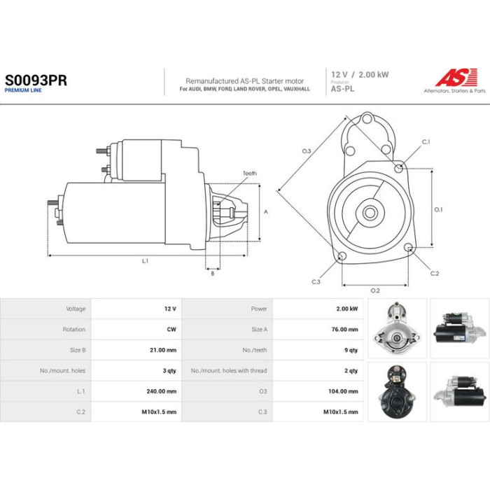 AS-PL Anlasser S0093PR AS-PL Anlasser S0093PR