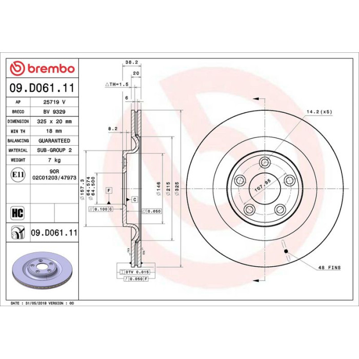 Brembo Bremsscheibe Hinterachse 09.D061.11 Brembo Bremsscheibe Hinterachse 09.D061.11