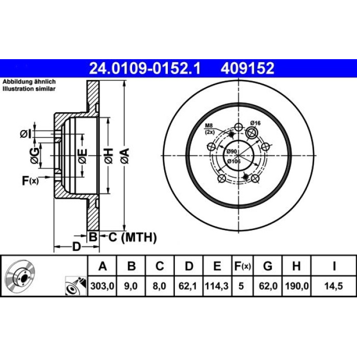 ATE Bremsscheibe Toyota Hinterachse RAV4 1.8-2.0 00-05 24.0109-0152.1 ATE Bremsscheibe Toyota Hinterachse RAV4 1.8-2.0 00-05 24.0109-0152.1