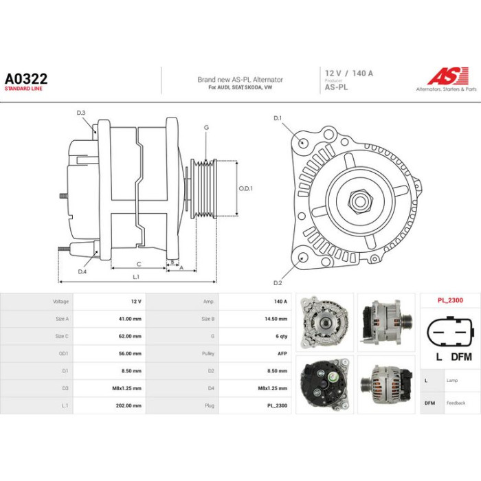 A0322 AS-PL Lichtmaschine (Generator) A0322 A0322 AS-PL Lichtmaschine (Generator) A0322