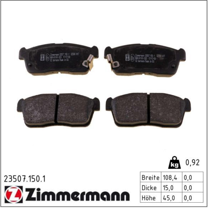 23507.150.1 ZIMMERMANN Bremsbeläge 23507.150.1 23507.150.1 ZIMMERMANN Bremsbeläge 23507.150.1