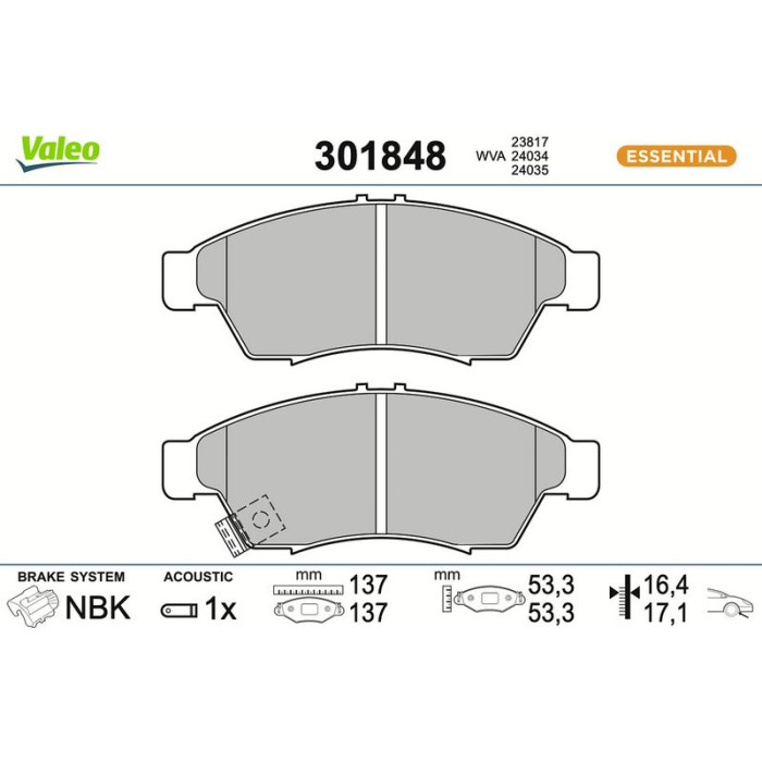 301848 Valeo Bremsbelagsatz 301848 301848 Valeo Bremsbelagsatz 301848