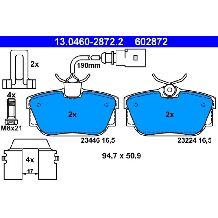 13.0460-2872.2 ATE Bremsbelagsatz VW Hinterachse Sharan 1.8-2.8 97-10/T4 90-03 13.0460-2872.2 13.0460-2872.2 ATE Bremsbelagsatz VW Hinterachse Sharan 1.8-2.8 97-10/T4 90-03 13.0460-2872.2