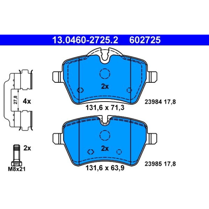 ATE Bremsbelagsatz Mini Vorderachse Cooper/One 1, 6-2, 0 03-16 13.0460-2725.2 ATE Bremsbelagsatz Mini Vorderachse Cooper/One 1, 6-2, 0 03-16 13.0460-2725.2