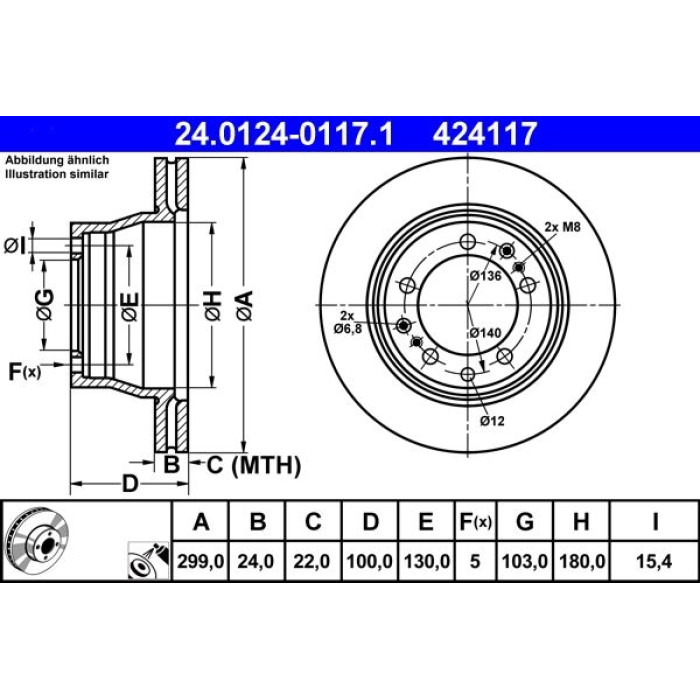 ATE Bremsscheibe 24.0124-0117.1 ATE Bremsscheibe 24.0124-0117.1