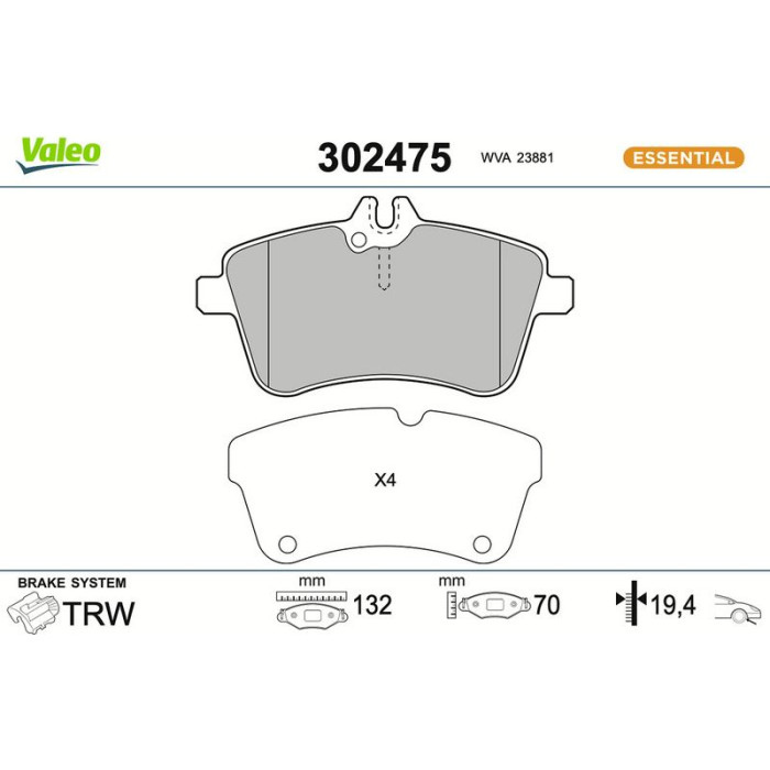 Valeo Bremsbelagsatz 302475 Valeo Bremsbelagsatz 302475