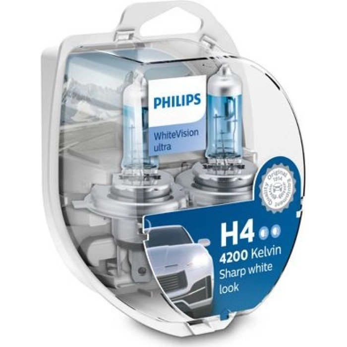 12342WVUSM PHILIPS H4 Halogenlampe WhiteVision Ultra 12 V 60/55 W P43t-38 4200 K, 2 Scheinwerferlampen + 2 Positionslampen - 12342WVUSM - l 12342WVUSM PHILIPS H4 Halogenlampe WhiteVision Ultra 12 V 60/55 W P43t-38 4200 K, 2 Scheinwerferlampen + 2 Positionslampen - 12342WVUSM - l
