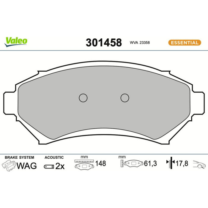 Valeo Bremsbelagsatz 301458 Valeo Bremsbelagsatz 301458