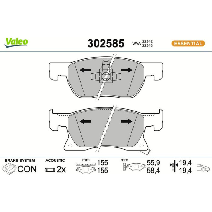 Valeo Bremsbelagsatz 302585 Valeo Bremsbelagsatz 302585