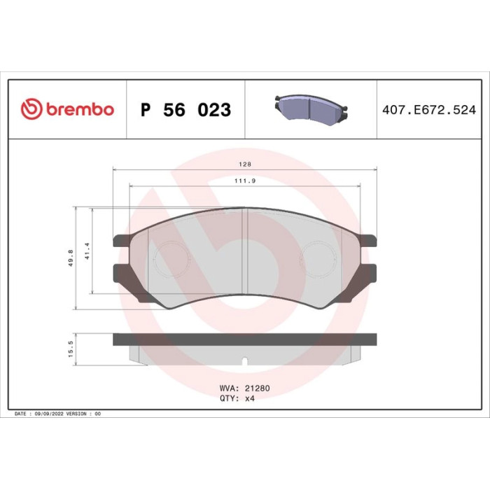 P 56 023 Brembo Prime Bremsbelagsatz Vorderachse – P 56 023 – 128 x 50 x 16 mm – Bremssystem Bendix – OE Nummer 410600C085 P 56 023 Brembo Prime Bremsbelagsatz Vorderachse – P 56 023 – 128 x 50 x 16 mm – Bremssystem Bendix – OE Nummer 410600C085