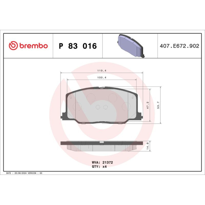 P 83 016 Brembo Prime Bremsbelagsatz Vorderachse – P 83 016 – 120 x 54 x 15 mm – Bremssystem Akebono – OE Nummer 0446520040 P 83 016 Brembo Prime Bremsbelagsatz Vorderachse – P 83 016 – 120 x 54 x 15 mm – Bremssystem Akebono – OE Nummer 0446520040