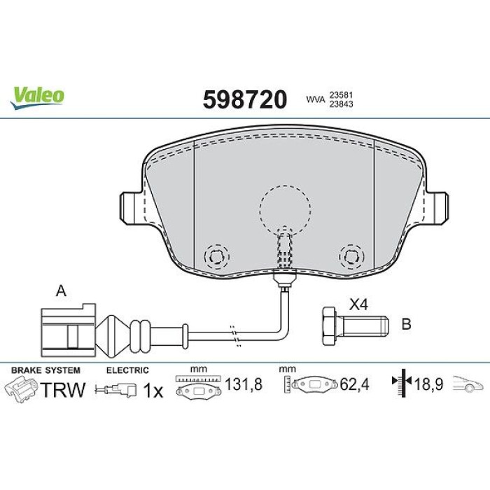 Valeo Bremsbelagsatz 598720 Valeo Bremsbelagsatz 598720