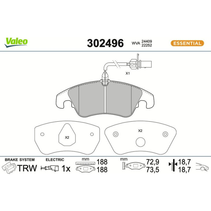 Valeo Bremsbelagsatz 302496 Valeo Bremsbelagsatz 302496