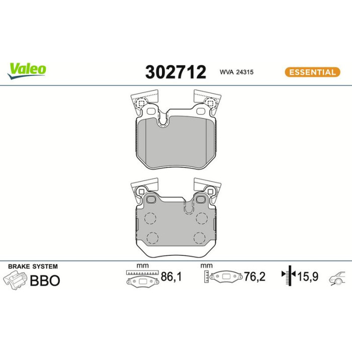 Valeo Bremsbelagsatz 302712 Valeo Bremsbelagsatz 302712