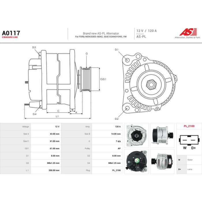 A0117 AS-PL Lichtmaschine (Generator) A0117