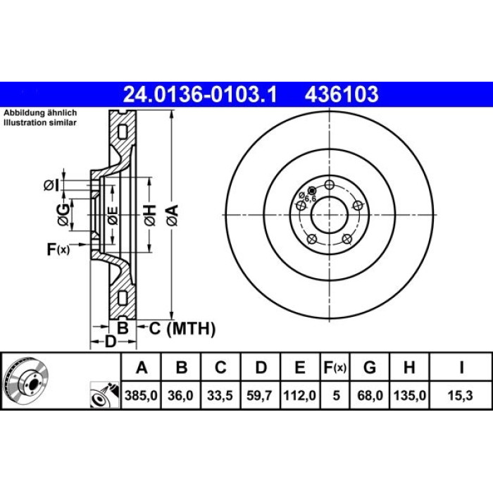 ATE Bremsscheibe Audi Vorderachse A8 2.8-6.0 quattro 02-10 24.0136-0103.1 ATE Bremsscheibe Audi Vorderachse A8 2.8-6.0 quattro 02-10 24.0136-0103.1