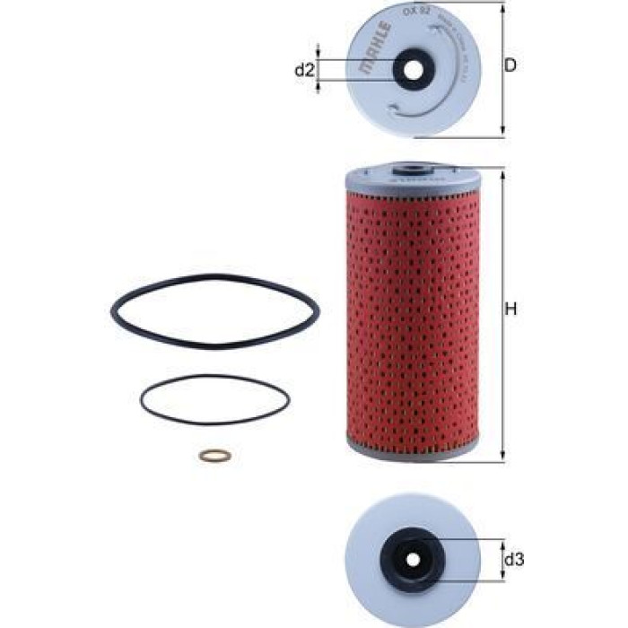 OX 92D MAHLE Ölfilter OX 92D, Filtereinsatz, Höhe 153 mm – u. a. für Mercedes-Benz E-Klasse (W124), S-Klasse (W140), SL (R129) – OE Nummer 0011849025 - l