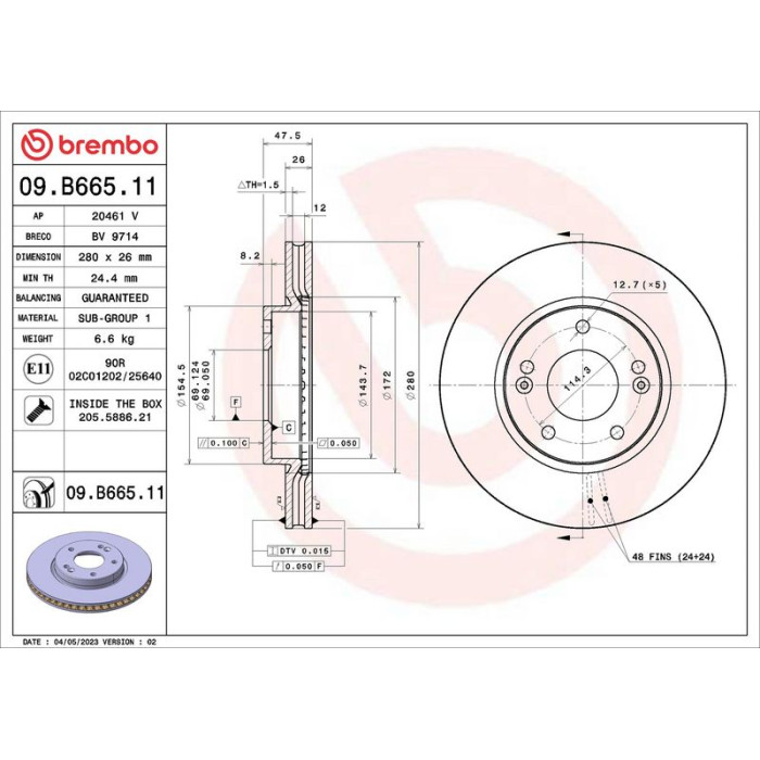 09.B665.11 Brembo Prime Bremsscheibe Vorderachse, Ø 280 × 26 mm, innenbelüftet, UV-beschichtet – 09.B665.11 09.B665.11 Brembo Prime Bremsscheibe Vorderachse, Ø 280 × 26 mm, innenbelüftet, UV-beschichtet – 09.B665.11