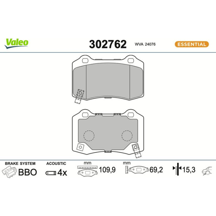 Valeo Bremsbelagsatz 302762 Valeo Bremsbelagsatz 302762