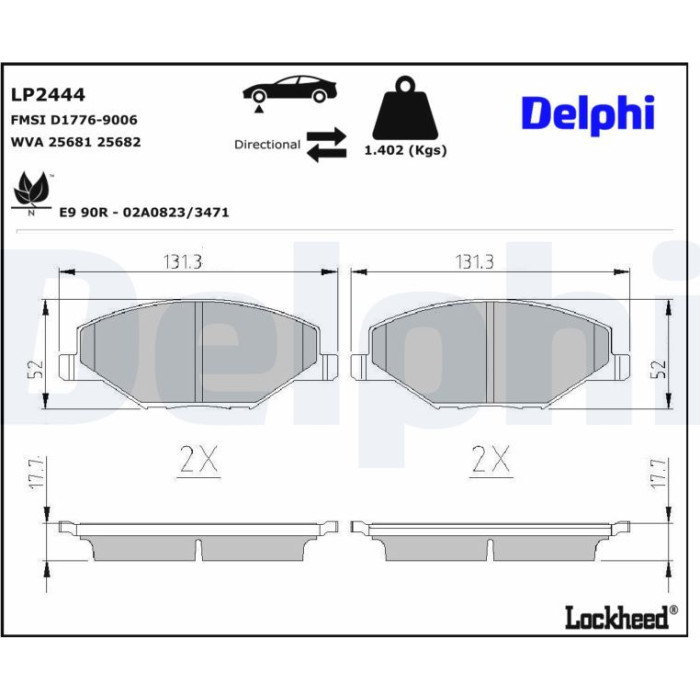Delphi Bremsbelagsatz LP2444 Delphi Bremsbelagsatz LP2444