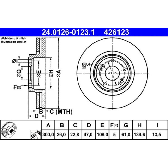 ATE Bremsscheibe Renault Vorderachse Laguna 1.6-2.2 dCi 01 24.0126-0123.1 ATE Bremsscheibe Renault Vorderachse Laguna 1.6-2.2 dCi 01 24.0126-0123.1