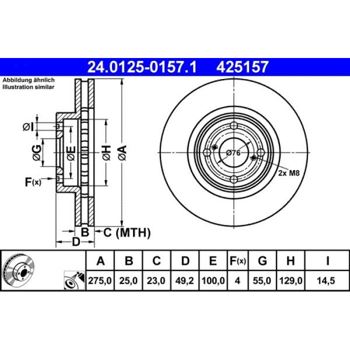 ATE Bremsscheibe Toyota Vorderachse Corolla 1.4-2.0 D-4D 01-07 24.0125-0157.1 ATE Bremsscheibe Toyota Vorderachse Corolla 1.4-2.0 D-4D 01-07 24.0125-0157.1