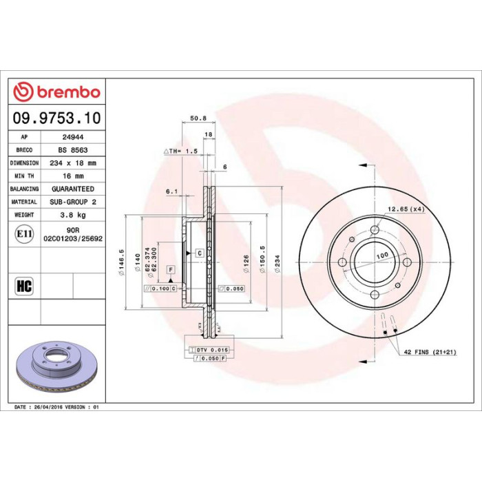 Brembo Bremsscheibe Vorderachse 09.9753.10 Brembo Bremsscheibe Vorderachse 09.9753.10